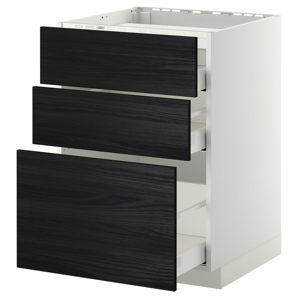 Напольный шкаф, 3 фронтальных панели/3ящика, белый, Тингсрид черный 60x60 см IKEA МЕТОД / МАКСИМЕРА 392.356.15 - схема-чертеж с размерами