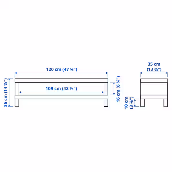 LACK Тумба под ТВ - белый 120x35x36 см - схема-чертеж с размерами