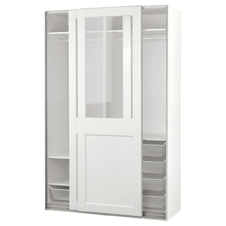 Гардероб с раздвижными дверьми, белый, прозрачное стекло белый, 150x66x236 см IKEA PAX ПАКС, GRIMO ГРИМО 895.022.77