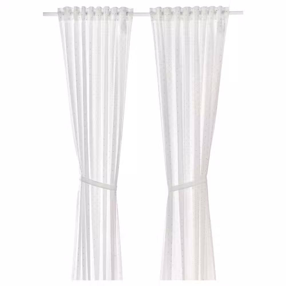 LEN Гардины с прихватом, 2 шт. - точечный/белый 120x300 см - фото 1