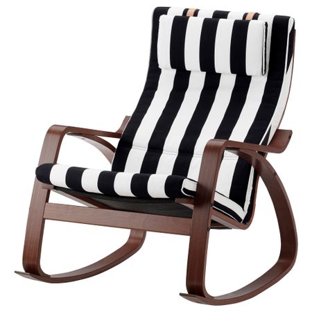 Кресло-качалка ПОЭНГ, классический коричневый, Стенли черный/белый
