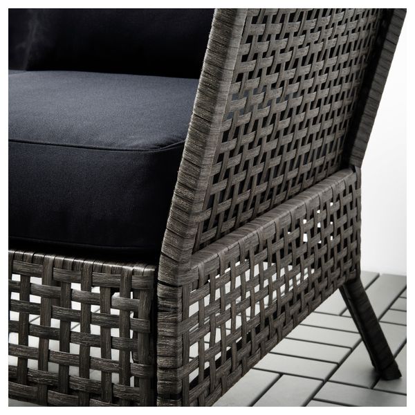 Садовое угловое кресло+столик КУНГСХОЛЬМЕН / КУНГСЭ, черно-коричневый (222x80x73 см) - фото 4