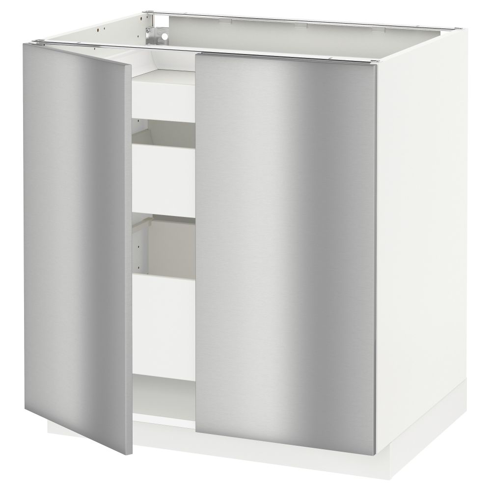 Напольный шкаф с 2 дверцами, 3 ящиками МЕТОД / МАКСИМЕРА, белый, Гревста нержавеющ сталь (80x60 см) - схема-чертеж с размерами