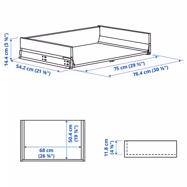 KNIVSHULT Ящик, средний - темно-серый 80x60 см - схема-чертеж с размерами
