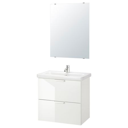 Комплект мебели для ванной, 6 предм., глянцевый белый/ПИЛКОН смеситель 64x43x65 см IKEA FISKÅN ФИСКОН / TVÄLLEN ТВЭЛЛЕН