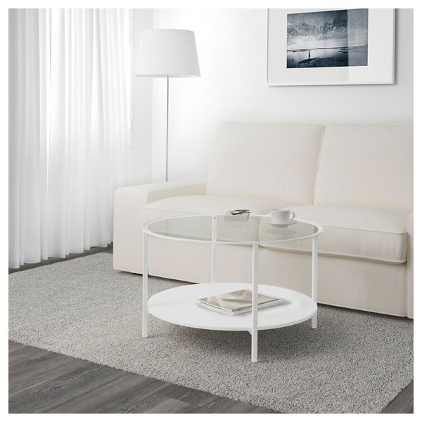 Журнальный стол ВИТШЁ, белый, стекло (75 см) - фото 2