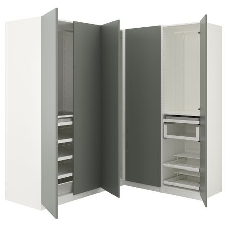 Гардероб угловой, белый, Reinsvoll серо-зеленый, 210, 160x201 см IKEA PAX ПАКС 992.656.33