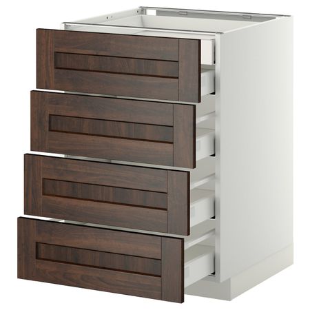 Напольный шкаф 4 фронтальных, 2 низких, 3 средних ящ, белый/Эдсерум коричневый 60x60 см IKEA METOD МЕТОД / MAXIMERA МАКСИМЕРА