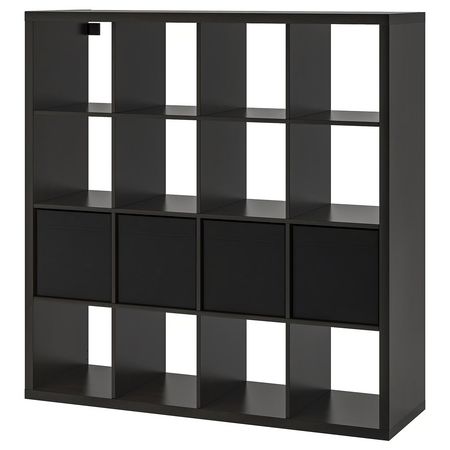 KALLAX Стеллаж с 4 вставками - черно-коричневый 147x147 см