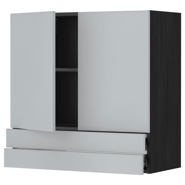 Навесной шкаф, 2 дверцы, 2 ящика МЕТОД / ФОРВАРА, черный, Веддинге серый - фото 1