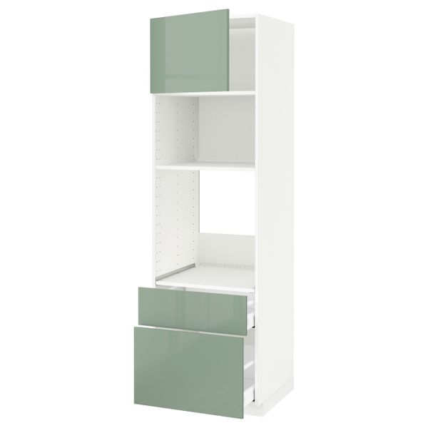 Высокий шкаф для духовки/СВЧ/дверца/2ящ, белый, Калларп светло-зеленый, 60x60x200 см IKEA МЕТОД / МАКСИМЕРА 992.461.21 - схема-чертеж с размерами
