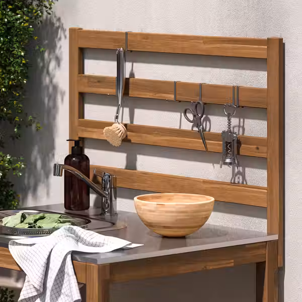 NÄMMARÖ Кухня с мойкой, для улицы - светло-коричневая морилка/нержавеющ сталь 240x62 см - фото 3