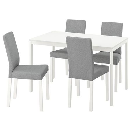 Стол и 4 стула, белый/Книса светло-серый 120/180 см IKEA VANGSTA ВАНГСТА / KÄTTIL КЭТТИЛ 194.287.66