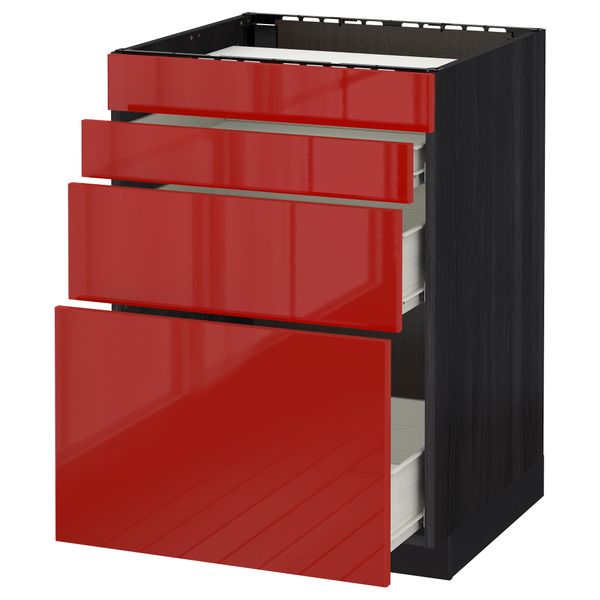Напольный шкаф для духовки, 4фасада, 3 ящика МЕТОД / ФОРВАРА, черный, Рингульт красный - схема-чертеж с размерами