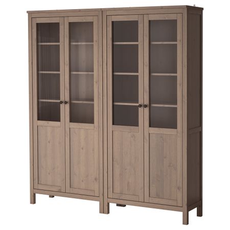 Комбинация для хранения со стеклянными дверцами ХЕМНЭС, серо-коричневый (180x197 см)