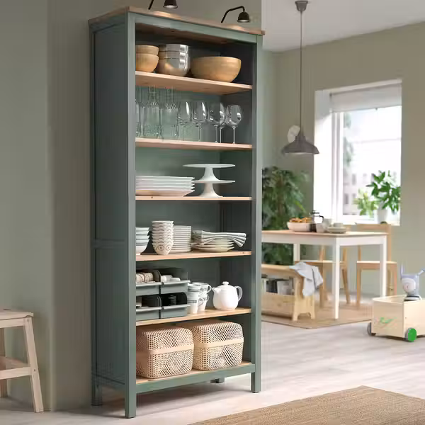 HEMNES Стеллаж - серо-зеленый/светло-коричневая морилка 90x197 см - фото 3