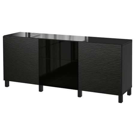 Комбинация для хранения с дверцами, ящиками БЕСТО, Лаксвикен черный, Сельсвикен глянцевый/черный (180x40x74 см)