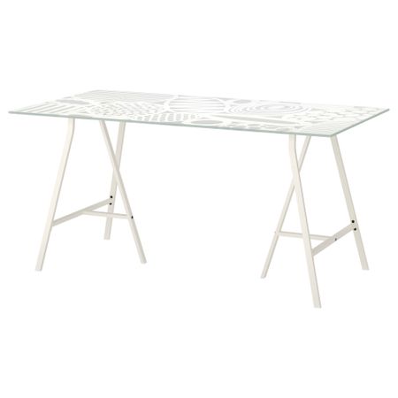 Стол ГЛАСХОЛЬМ / ЛЕРБЕРГ, стекло, орнамент белый (148x73 см)