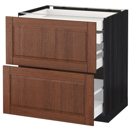 Напольный шкаф 2 фронтальные панели, 2 нижних, 1 средний, 1 высокий ящик МЕТОД / МАКСИМЕРА, черный, Филипстад коричневый