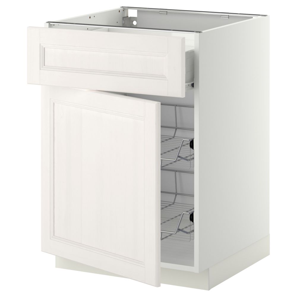 Напольный шкаф с проволочной корзиной, ящиком, дверью МЕТОД / ФОРВАРА, белый, Лаксарби белый - схема-чертеж с размерами