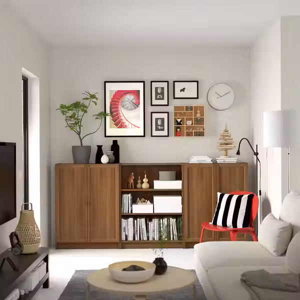 BILLY / OXBERG Стеллаж комбинация с дверцами - коричневый под грецкий орех 240x30x106 см - фото 3