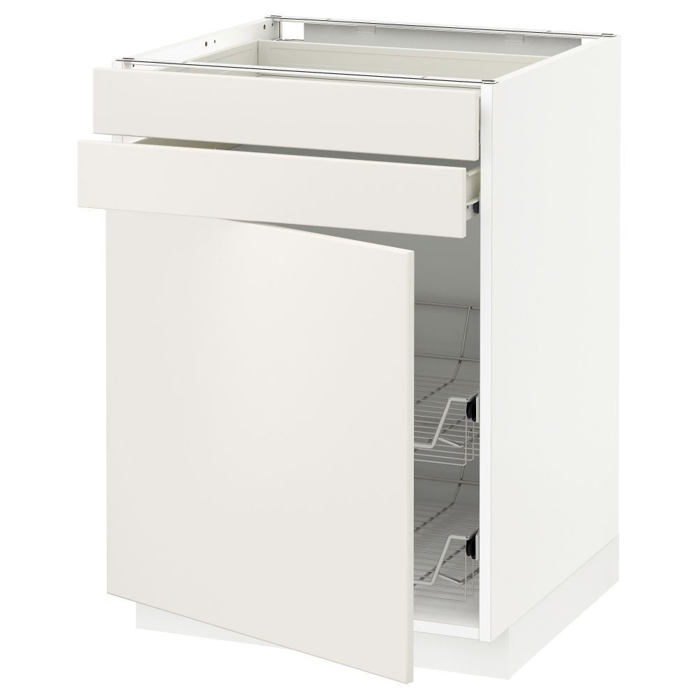 Напольный шкаф, дверца, 2 ящика, проволочных корзин МЕТОД / ФОРВАРА, белый, Веддинге белый - схема-чертеж с размерами