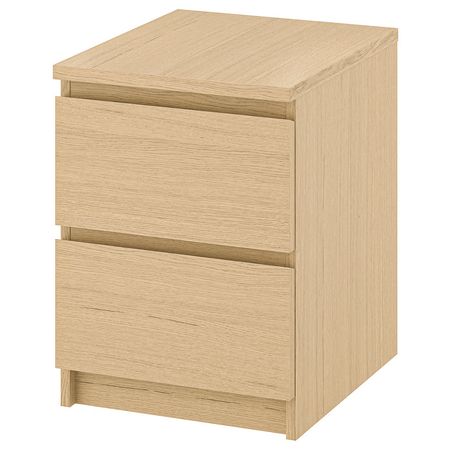 MALM Комод с 2 ящиками - дубовый шпон, беленый 40x55 см