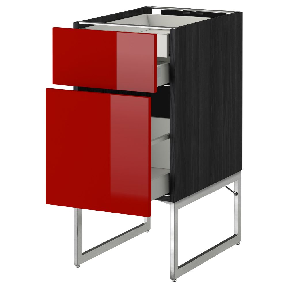 Напольный шкаф 2 фронтальных панели, 2 нижних,1 встроенный ящик МЕТОД / МАКСИМЕРА, черный, Рингульт красный - схема-чертеж с размерами