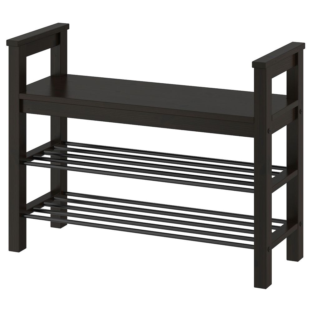 Скамья с полкой для обуви, черно-коричневый 85x32x65 см IKEA HEMNES ХЕМНЭС 703.884.13 - фото 1