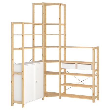3 секции, угловой, 145, 145x30x226 см, сосна, белый IKEA IVAR ИВАР 792.482.15