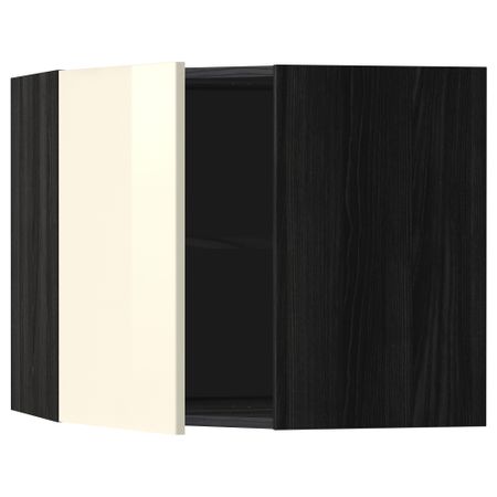 Угловой навесной шкаф с полками МЕТОД, черный, Рингульт кремовый