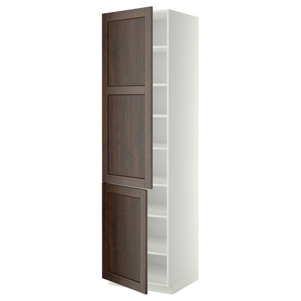 Высокий шкаф с полками, 2 дверцы, белый/Эдсерум коричневый 60x60x220 см IKEA METOD МЕТОД 294.459.87 - фото 1