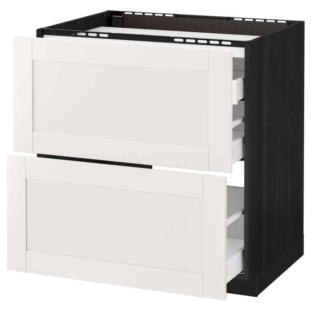 Напольный шкаф, 2 фронтальных панели, 3 ящика МЕТОД / МАКСИМЕРА, черный, Сэведаль белый - схема-чертеж с размерами