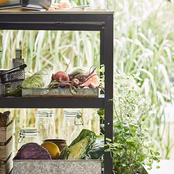 GRILLSKÄR Кухонный островок с полками - чёрный/нержавеющ сталь для сада 86x61 см - фото 2
