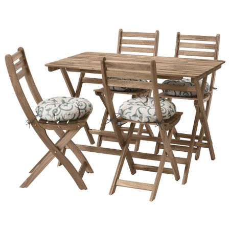 Стол + 4 стула, для сада АСКХОЛЬМЕН, серый/коричневый серо-коричневая морилка, Стегон бежевый