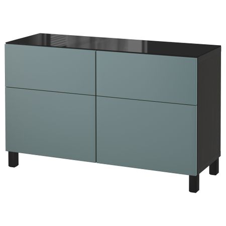 Комбинация для хранения с ящиками БЕСТО, черно-коричневый, Вальвикен серо-бирюзовый (120x40x74 см)