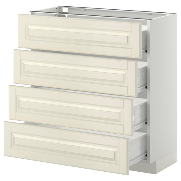 Напольный шкаф 4 фронтальных панели, 4 ящика МЕТОД / ФОРВАРА, белый, Будбин белый с оттенком - схема-чертеж с размерами