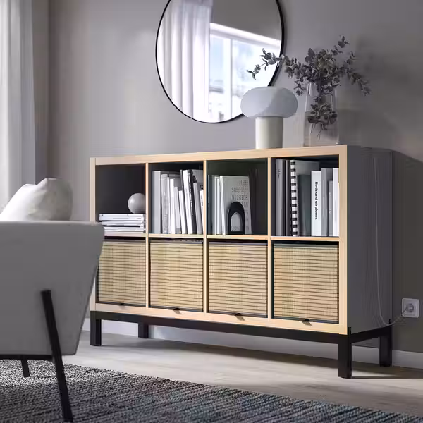 KALLAX Стеллаж с основанием - под серое дерево/чёрный 147x94 см - фото 2