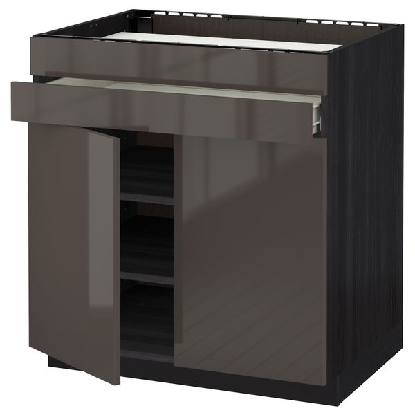 Напольный шкаф для варочной панели, 2 ящика, 2 фасада, 1 ящик МЕТОД / ФОРВАРА, черный, Рингульт серый (80x60 см) - схема-чертеж с размерами