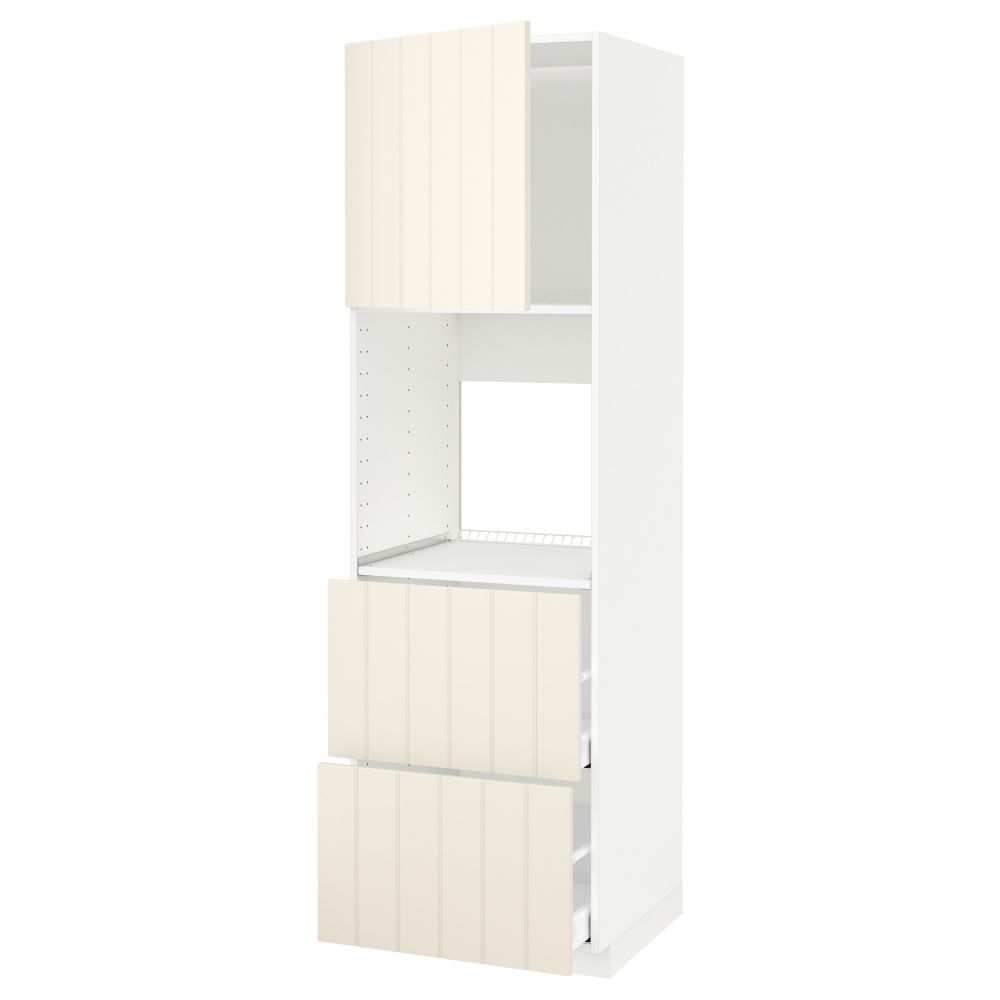 Высокий шкаф для духовки + дверца, 2 форнтальных, 2 высоких ящик МЕТОД / МАКСИМЕРА, белый, Хитарп белый с оттенком - схема-чертеж с размерами