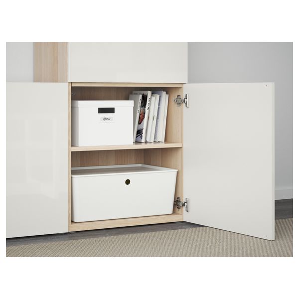 Шкаф для ТВ, комбинированный, стекляные дверцы БЕСТО, под беленый дуб, Сельсвикен глянцевый/белый прозрачное стекло (300x40x192 - фото 3