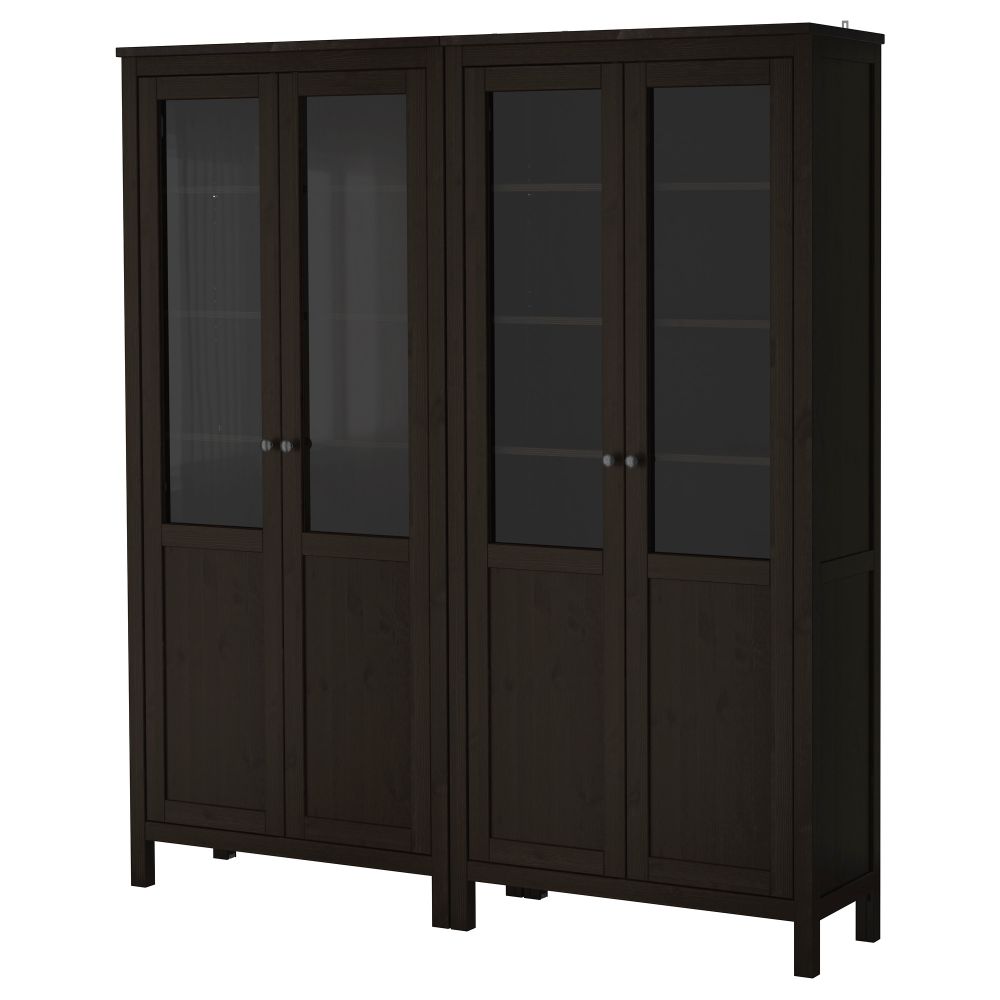 Комбинация для хранения со стеклянными дверцами ХЕМНЭС, черно-коричневый (180x197 см) - схема-чертеж с размерами