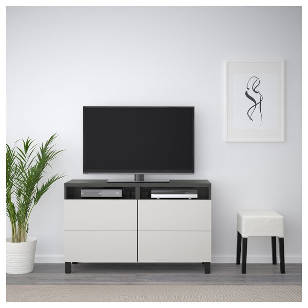 Тумба для ТВ с ящиками БЕСТО, черно-коричневый, Лаппвикен светло-серый (120x40x74 см) - фото 2