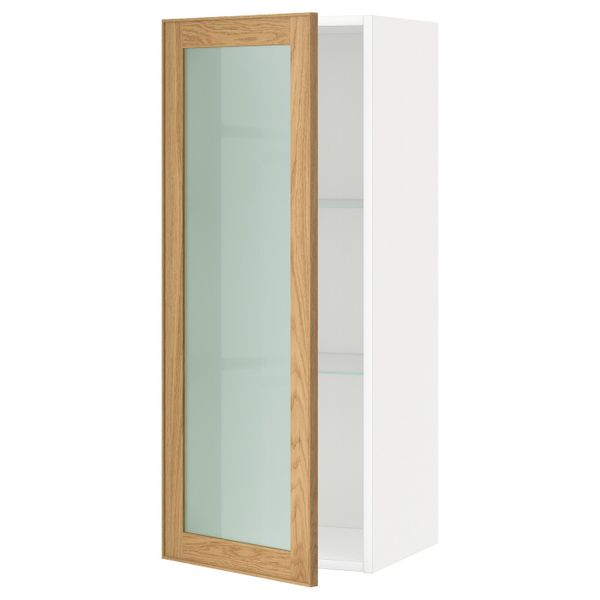 Навесной шкаф с полками, стекляными дв, белый/Экестад дуб 40x100 см IKEA METOD МЕТОД 892.394.80 - схема-чертеж с размерами