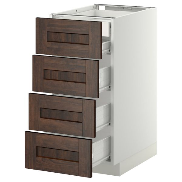 Напольный шкаф 4 фронтальных, 2 низких, 3 средних ящ, белый/Эдсерум коричневый 40x60 см IKEA МЕТОД / ФОРВАРА 192.616.53 - фото 1
