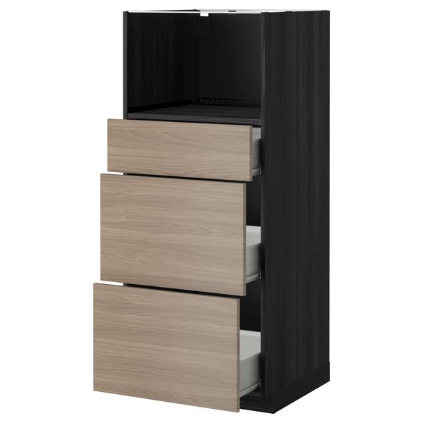 Высокий шкаф для СВЧ с 3 ящиками МЕТОД / ФОРВАРА, черный, Брокхульт светло-серый (60x60x140 см) - фото 1