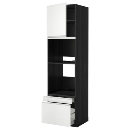 Высокий шкаф для духовки комбинированный, духовка + дверца, 2 ящика МЕТОД / МАКСИМЕРА, черный, Нодста белый