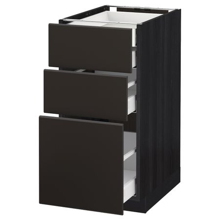 Напольный шкаф 3 фронтальные панели, 2 низких, 1 средний, 1 встроенный ящ, черный/Кунгсбакка антрацит 40x60 см IKEA МЕТОД /