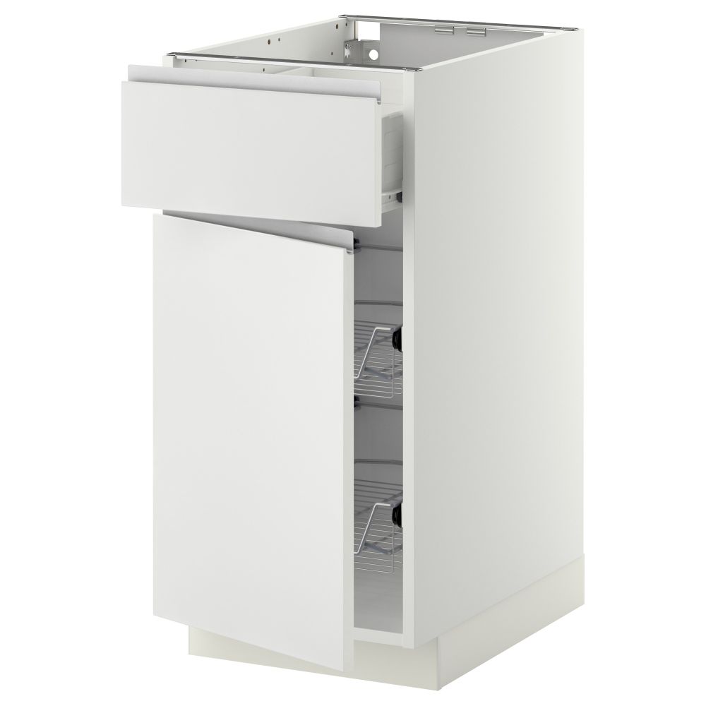 Напольный шкаф с проволочной корзиной, ящиком, дверью МЕТОД / ФОРВАРА, белый, Нодста белый - схема-чертеж с размерами