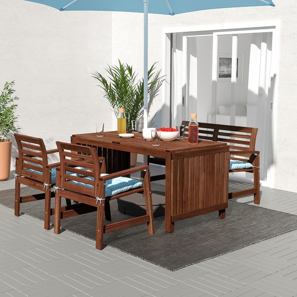 Стол + 2 кресла + скамья, для/сада, коричневая морилка/Куддарна голубой IKEA ÄPPLARÖ ЭПЛАРО 792.894.04 - фото 2